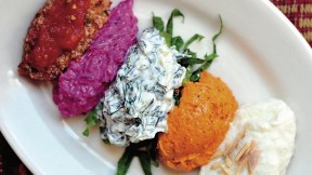 A sampler of five, from more than a dozen, pâtés