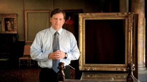 Anthony Amore at the Isabella Stewart Gardner Museum in Boston, with empty frames that held venerable paintings before the 1990 theft