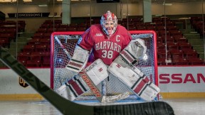 This season Maschmeyer made her 2,108th save, surpassing the Harvard women’s hockey all-time record.