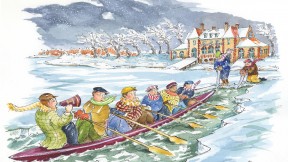 Harvard crew of 1926 rowing the icy water of the Charles River