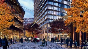 Drawing of proposed new campus buildings in Allston
