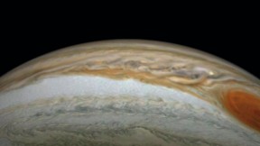 A close-up photograph of Jupiter, including its Great Red Spot