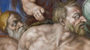 Head and torso of a man painted by Michelangelo on the Sistine Chapel ceiling.
