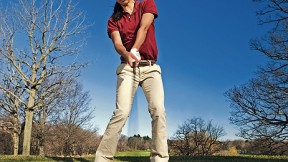 At the Fresh Pond Golf Course in  Cambridge, Emily Balmert ’09 of the women’s golf team—the first Harvard woman to win the Ivy championship—swings into spring.