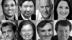 For Overseer: (Top, L-R) Cheryl Dorsey; David Tang; Walter Isaacson; Diana Nelson. (Bottom, L-R): David Heyman; Karen Nelson Moore; Joseph Fuller; Nicholas Kristof