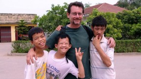 John Berlow with fellow residents of the Vietnam Friendship Village