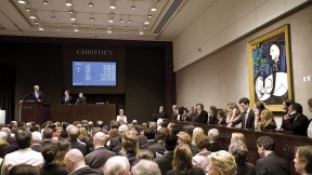 The 1931 Picasso painting <i>Nude, Green Leaves and Bust</i> being auctioned at Christie’s in 2010. The sale price of $106 million set a world record.