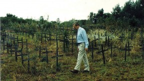 David Scheffer in 1997 at the Nyanza massacre memorial site in Rwanda