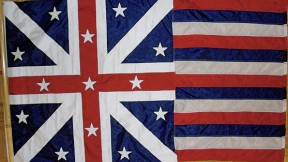 A replica of what may be the earliest known version of the American flag to include stars