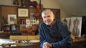 In his Cambridge studio, Childs makes about six violins a year. 