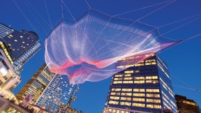 <i>Skies Painted With</i> <i>Unnumbered Sparks</i> (2014), in Vancouver, allowed viewers to choreograph its lighting using their mobile devices.