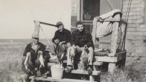 Fred Crafts (at right), with classmate Bob Krumveida (left) and a friend, Bob Ciccone, at Monomoy in November 1949