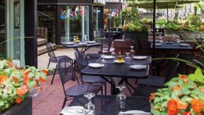 A photograph of Piattini’s sunken patio in Boston