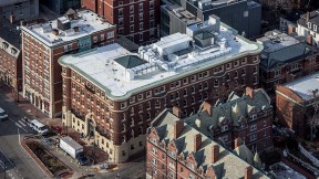 Aerial view of Adams House, now being renovated