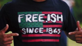 Photograph of someone wearing a Juneteenth T-shirt