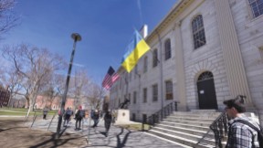 Ukrainian flag flying at University Hall