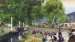 A rendering of MASS Design’s proposal to reclaim the waterfront and renew Poughkeepsie’s center