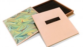 This special edition of J.K. Rowling’s Commencement address, with wooden case and hand-embossed Braille  (below), was crafted by Francie Randolph (left).