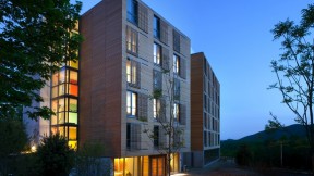 A warm entrance to the new Kripalu residential dorm