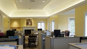 Radcliffe Rejuvenated: Days before Commencement, the Radcliffe Institute moved its administrative offices back into the newly renovated Fay House (shown here, the Atkinson Room, on the third floor). With the renovation of its main buildings now complete, the institute planned to redo its campus landscaping this summer.