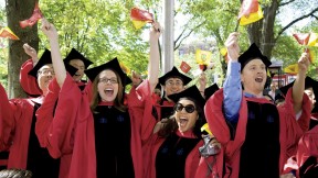 Doctoral delight: new Ph.D.s Sung Hoon Kang, Kedron Thomas, and Rheana Juno Parrenas. 