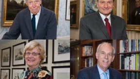Top row, from left: Daniel Aaron and Karl Eikenberry. Bottom row, from left: Nancy Hopkins and Robert Keohane
