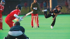 A bowler delivers.