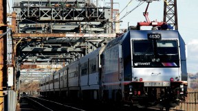 A New Jersey Transit train crosses a 1910 bridge in Kearney, N.J., over which 150,000 to 200,000 passengers cross daily&mdash;making it perhaps the busiest rail span in the Western Hemisphere. It is obsolete, but a $940-million plan to replace it remains unfunded. 