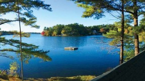 The saunas are steps from Furnace Pond, where a raft beckons swimmers.