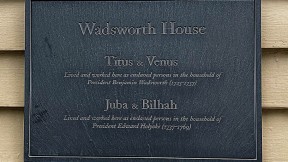 Plaque memorializing slaves, placed on Wadsworth House in 2016