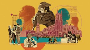 Illustration of students and challenges in college today