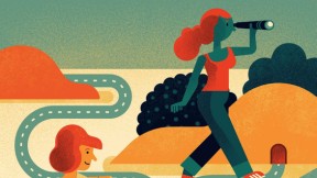 Illustration of students choosing different paths through college