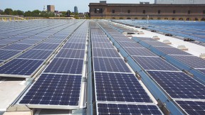 The solar array installed atop the Gordon Indoor Track offers 591.5 kilowatts of clean-energy capacity.