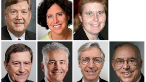 Top row from left: Stephen W. Baird , Deborah Kaufman Goldfine, and Stacie J. Kerrigan. Bottom row from left: Ralph A. Mariani, Daniel A. Medina, Paul E. Thornton, and Stephen C. Trivers