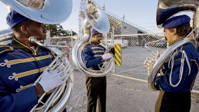 The Murphy High School Marching Band before a game in Mobile, Alabama, captured in <i>Why We Are Here</i> 
