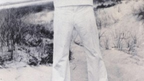Henry Beston (in a Coast Guard uniform) on the Outer Beach, Cape Cod, in the early 1920s