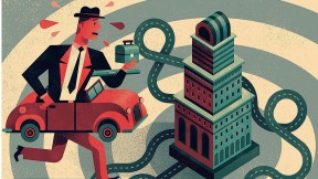 Illustration of a man commuting to work
