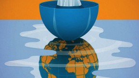 Illustration of ice melting and spilling out of a bowl