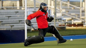 Ellie Shahbo blocking a shot during practice