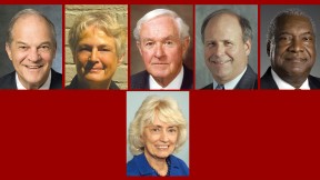 Top row from left: Michael A. Cooper, Judith A. Dollenmayer, Philip C, Haughey, Thomas G. McKinley, and Walter H. Morris Jr. Bottom: June Storey