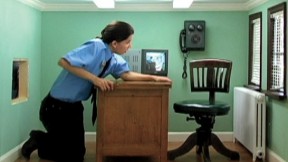 A scene from Meredith James’s video <i>Day Shift </i>, starring James herself