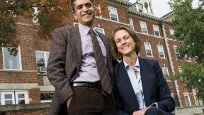 Rakesh and Stephanie Khurana of Cabot House, in front of their domain 