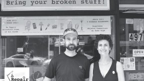 Sandra Goldmark and Michael Banta at Pop Up Repair, their experimental effort to begin a national dialogue about consumption