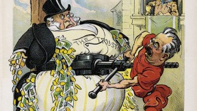 <i>Puck&rsquo;</i>s view of putting the squeeze on wealthy trusts in the Teddy Roosevelt era 