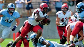 At Rhode Island, junior powerhouse Charlie Booker III rumbled for gains of 50 and 57 yards en route to a game- and career-high 139.