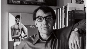 Davenport at home in 1975, with two of his own works behind him. An image of Ezra Pound by Richard Avedon partners Davenport’s portrait.