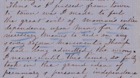 Detail of a handwritten page from suffragist Susan B. Anthony’s journal, used as an example of the kinds of manuscripts volunteers are transcribing for Harvard libraries and archives.