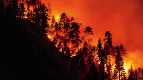 A California hillside burns