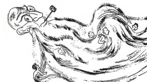 Illustration of bearded farmer, from anthology of Yiddish children’s literature