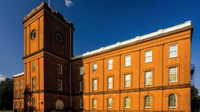 The red brick former arsenal built in 1850 that now houses the Springfield armory museum